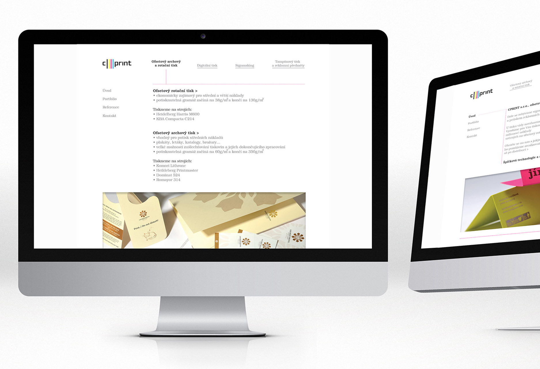 Návrh a zpracování nového<br />
webu tiskárny Cprint.<br />
Grafická realizace<br />
marketingových<br />
tiskovin a produktů<br />
společnosti.